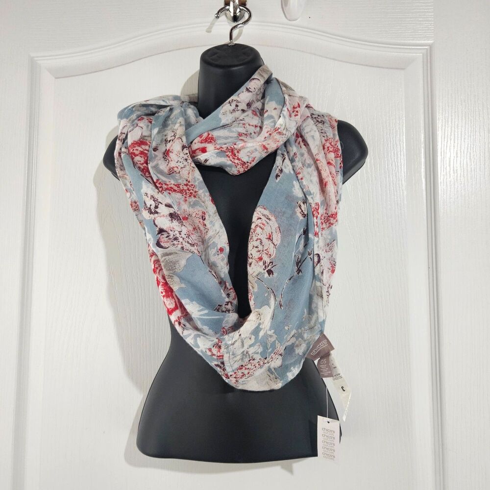 New Chico's Woven Summer weight infinity scarf Blue Floral